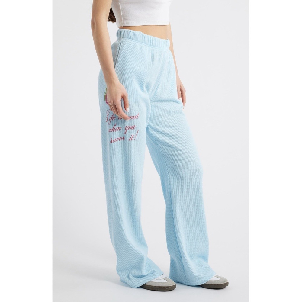 The Mayfair Group Life is Sweet Waffle Knit Wide Leg Sweatpants Sz XXL Blue NEW